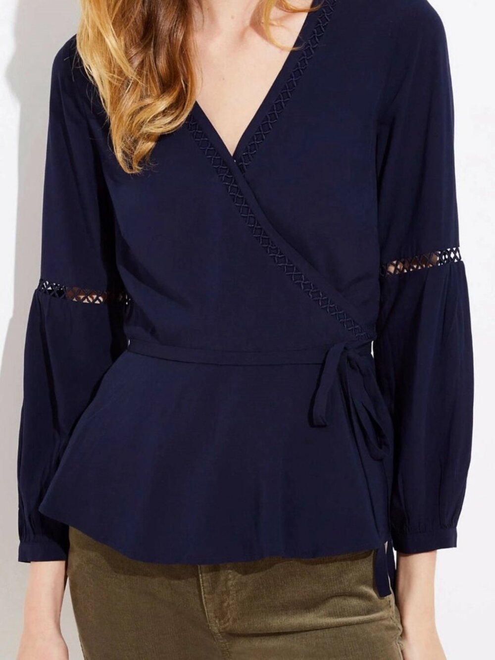LOFT Peplum Hem Lattice Wrap Blouse | Size XSP